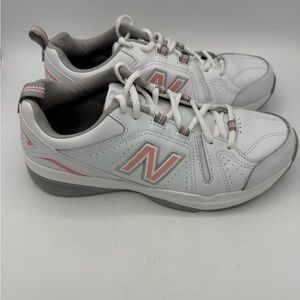 New Balance Womens 608v5 Training Sneaker Size 8.5 White Pink Lace Up leather